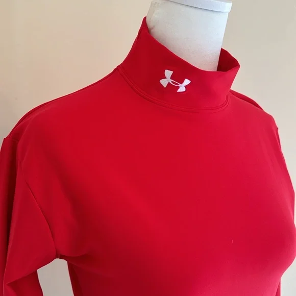 Under Armour Women's Long Sleeve Mock Neck Top - Vibrant Red - Medium - Picture 2 of 12